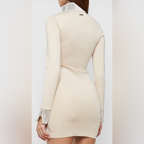 Maniere De Voir High Neck Neoprene Zip Detail Dress Beige Size 2 - Picture 3 of 9
